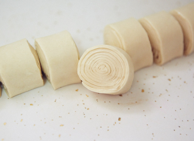 Sambusa dough roll cut into pieces.