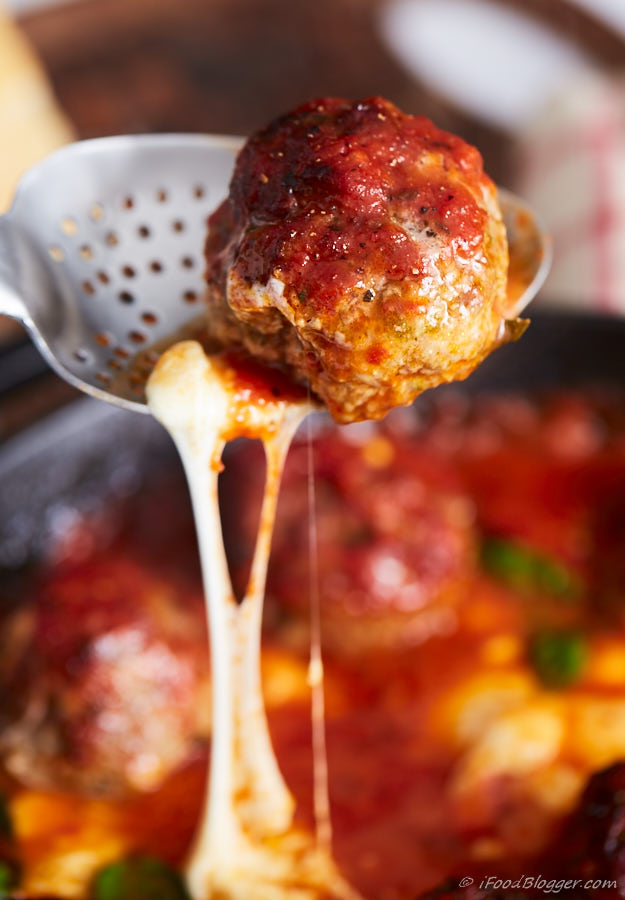 Italian meatball on a spoon.