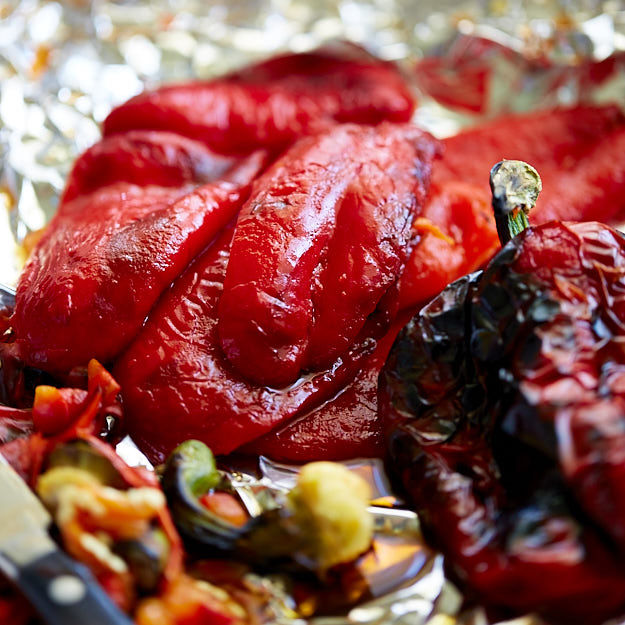 Peeled roasted bell peppers.