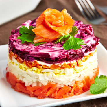 Salmon Salad Cake Recipe - this salad cake will definitely wow your family and friends. It's as healthy as it is beautiful. Smoked salmon and healthy veggies - there never has been a healthier cake.