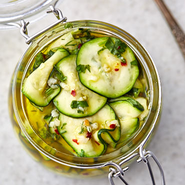 Marinated zucchini are great as a snack on their own or as an accompaniment to grilled meats and many other dishes. Try them with your next BBQ, or mashed potatoes, or as a plain snack.