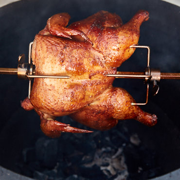 Rotisserie smoked chicken - smoked for 3 hours low and slow for the ultimate juiciness on the inside and the gorgeous skin on the outside.