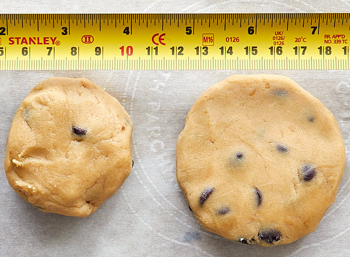 chocolate chip cookies - how to shape the cookie and measurements for sizing