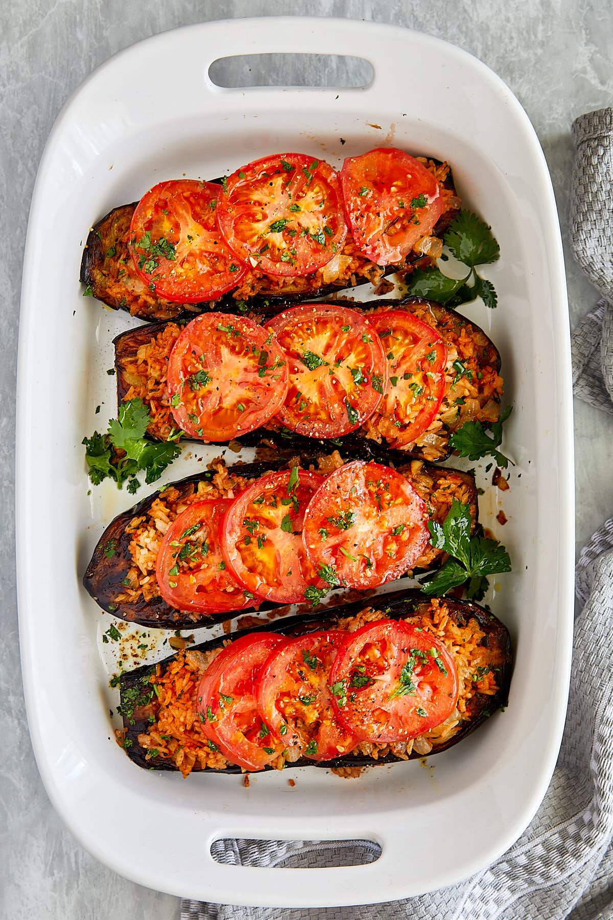 Fried Eggplant with Rice and Tomatoes | ifoodblogger.com #eggplant #friedeggplant #healthyrecipes #vegan #vegetarian #lowcarb