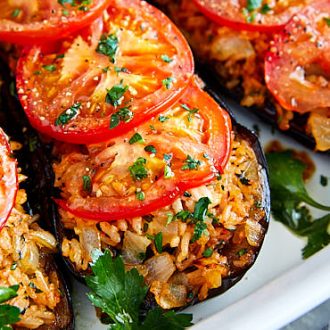 Fried Eggplant with Rice and Tomatoes | ifoodblogger.com
