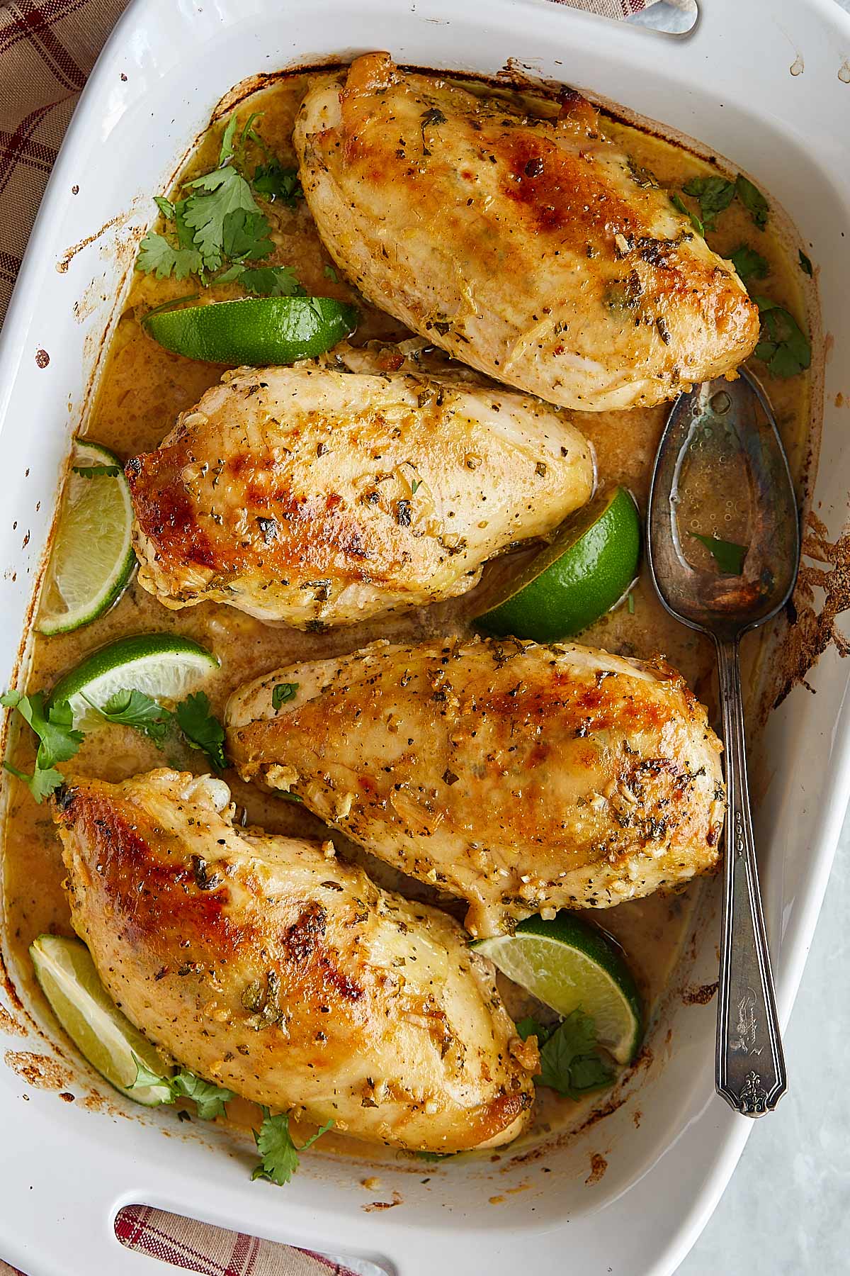 baked chicken breasts in a baking dish.