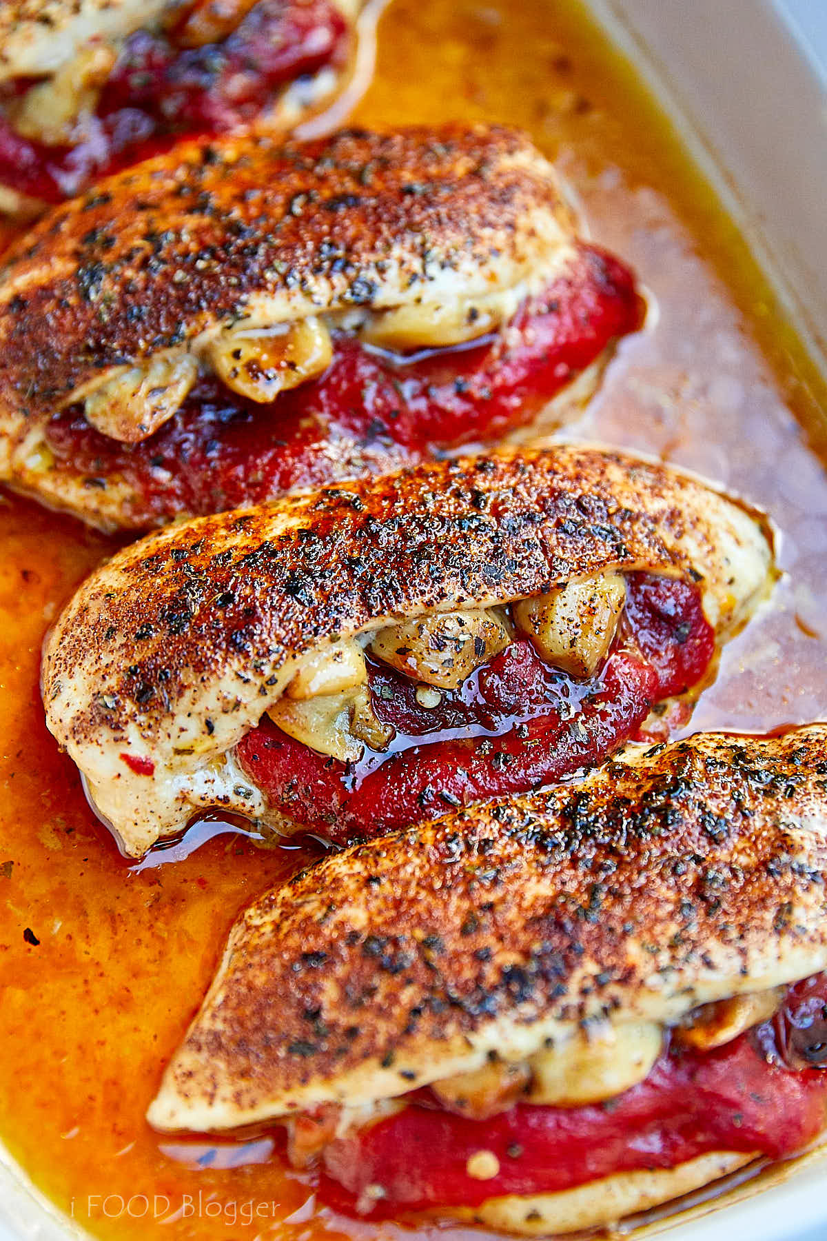 Roasted Pepper and Garlic Baked Stuffed Chicken Breast - i FOOD Blogger